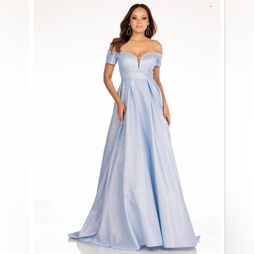 New LUCCI LU Formal Off Shoulder Gorgeous Powder Blue Prom Dress